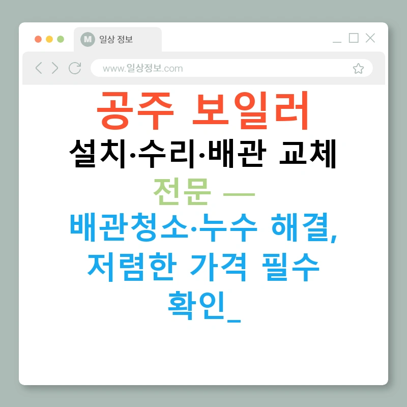 공주 보일러 설치·수리·배관 교체 전문 — 배관청소·누수 해결, 저렴한 가격 필수 확인!