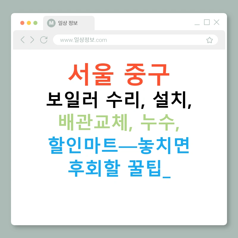 서울 중구 보일러 수리, 설치, 배관교체, 누수, 할인마트—놓치면 후회할 꿀팁!